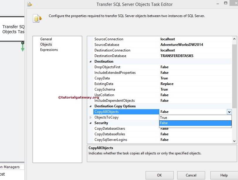 SSIS Transfer SQL Server Objects Task Copy All Objects