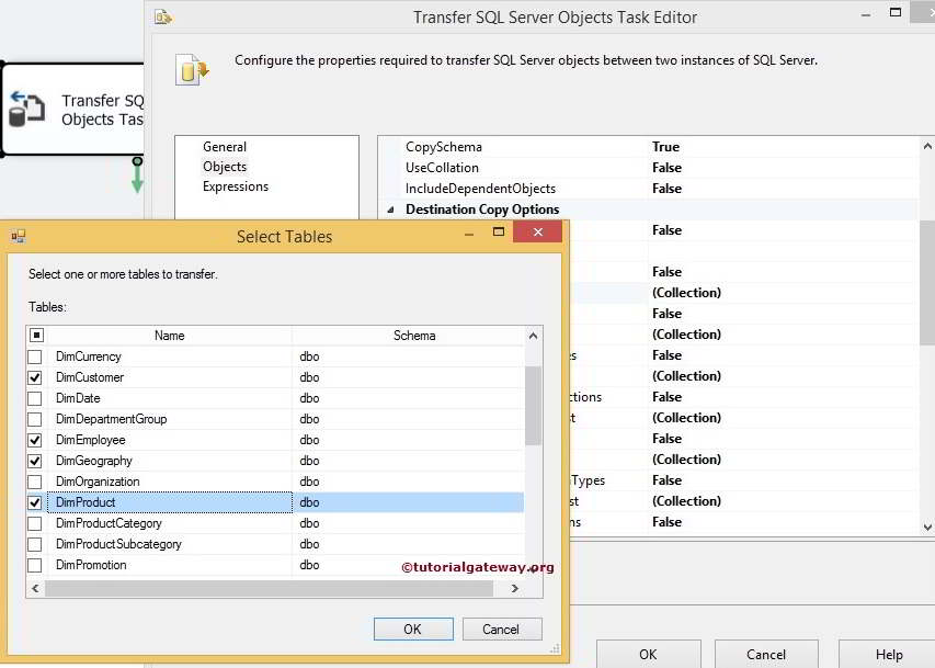 SSIS Transfer SQL Server Objects Task Copying Tables