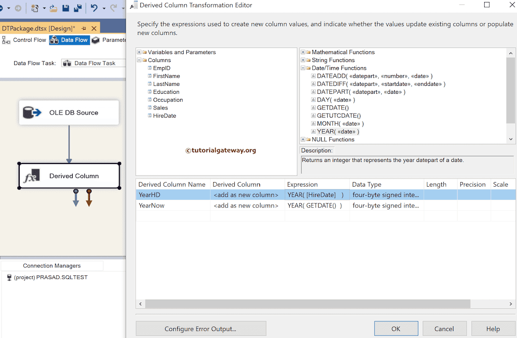 SSIS YEAR Function Expression