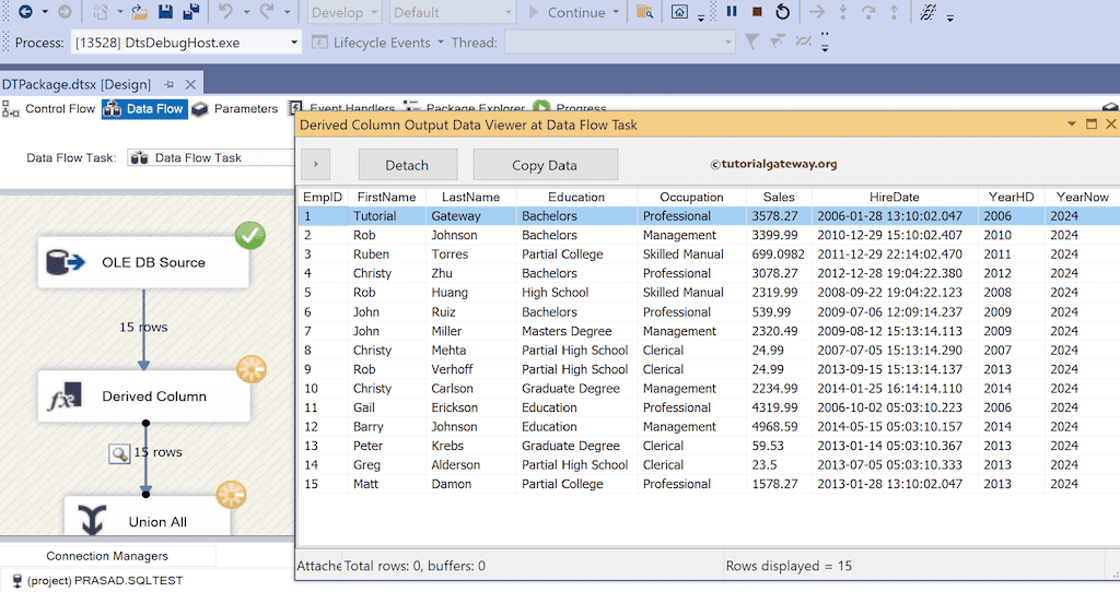 SSIS YEAR Function output