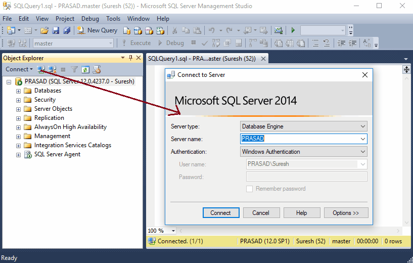 Connect to Server Types from Management Studio