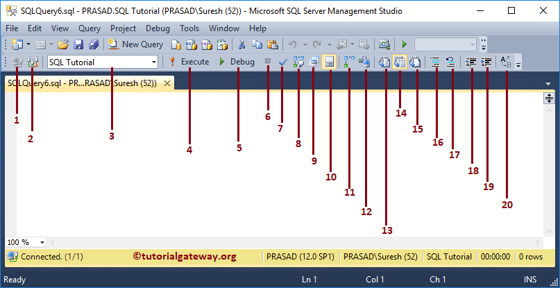 SQL Server Management Studio Editor Toolbar