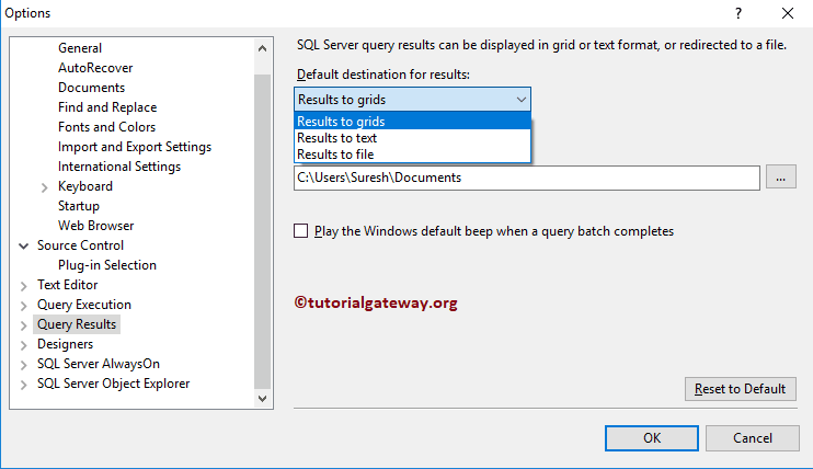Transact Query Result Settings Grid, Text, and file