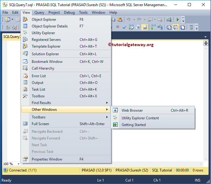SQL Management Studio Edit Menu
