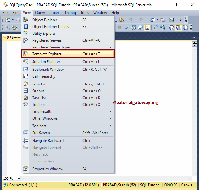 Template Explorer in SSMS