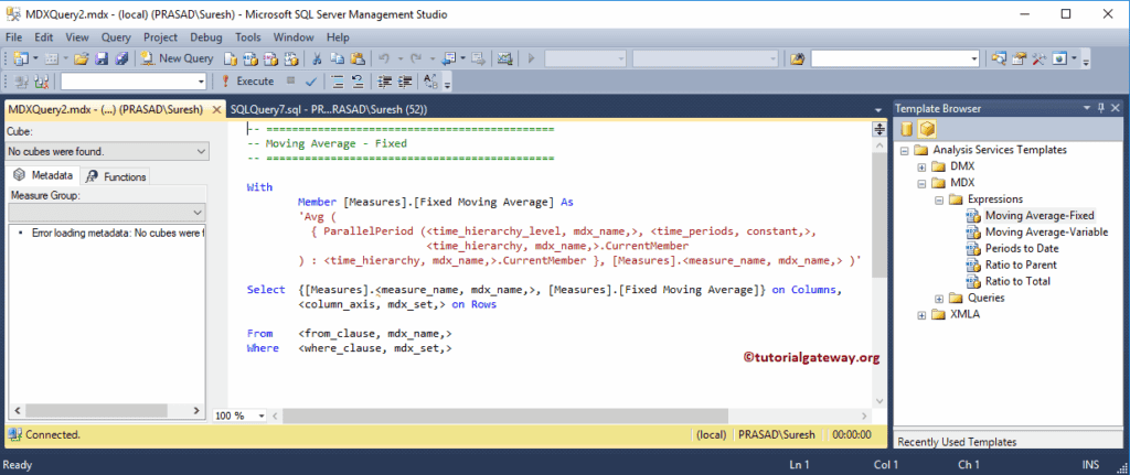 Analysis Services DMX, XMLA, and MDX templates