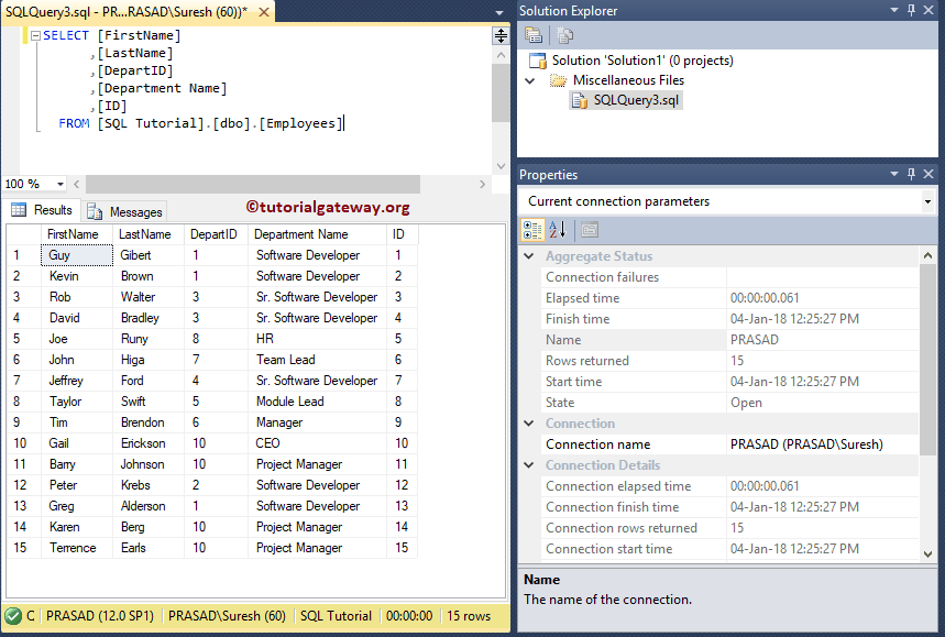 SQL Server Management Studio Query and Solution Explorer