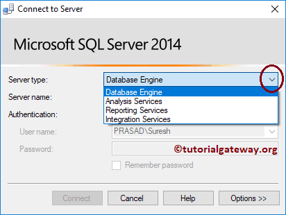 Connect to Server Type Options