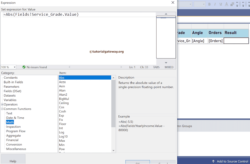 Abs Function expression to find the absolute value