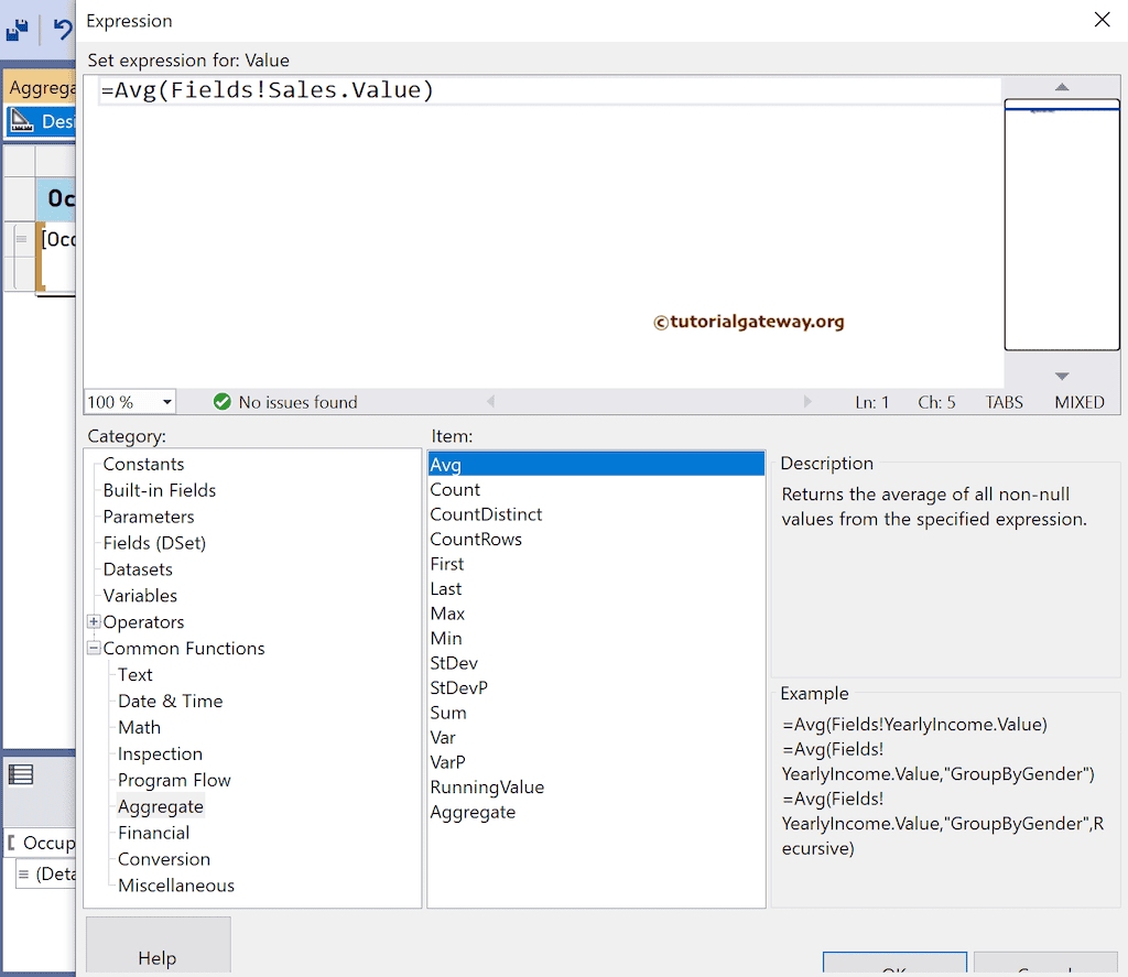 SSRS Avg Function to find the sales average