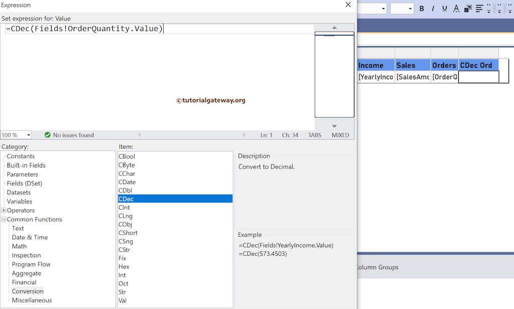 SSRS CDec Function expression to convert numeric values to double