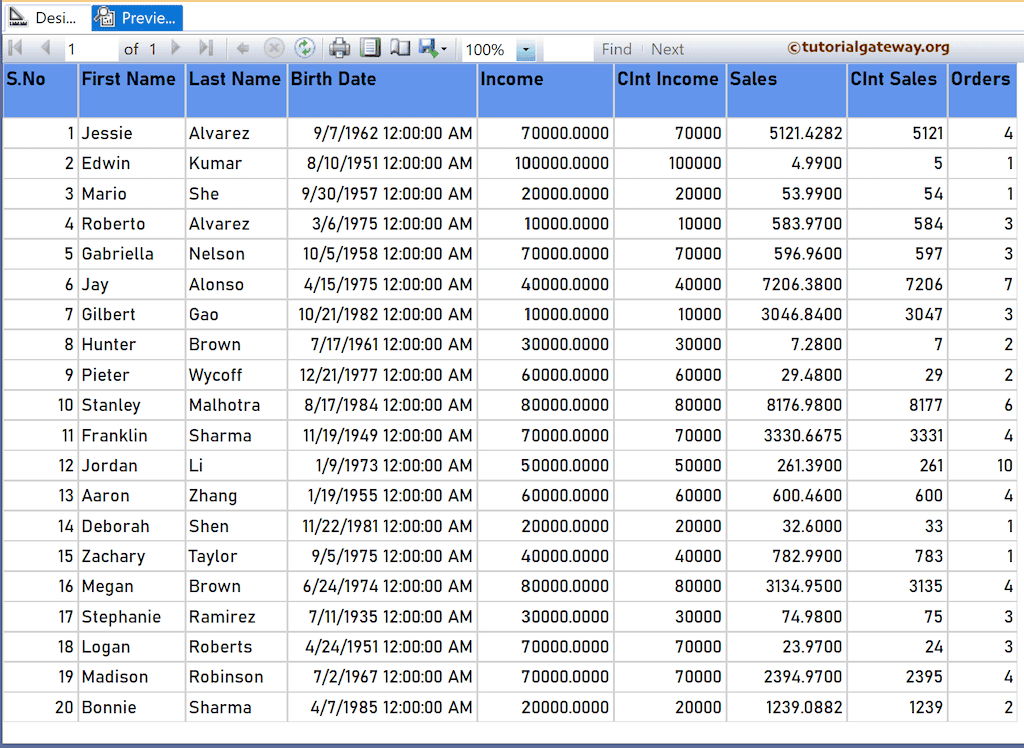 CInt Function to convert the column to Integer report preview