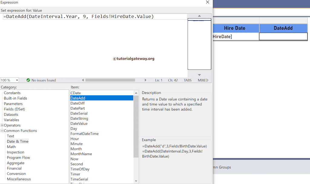 DateAdd Function expression to add Dates