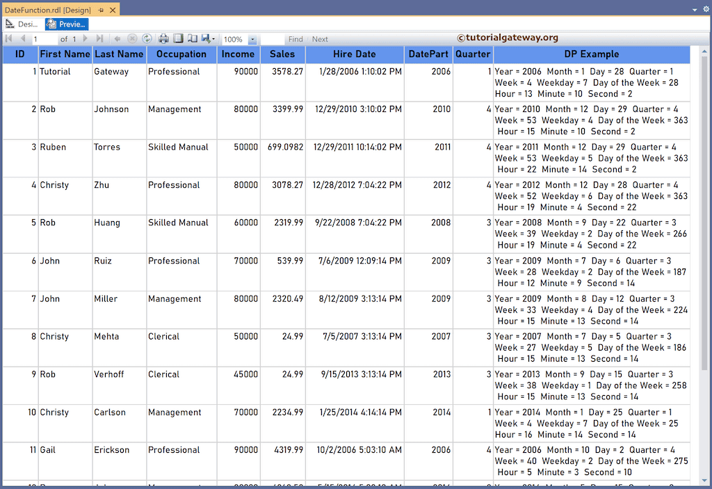 SSRS DatePart Function to print date or time part from datetime preview