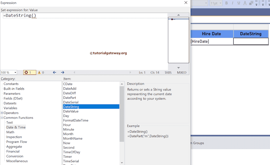 DateString Function expression to print the string format of current local date