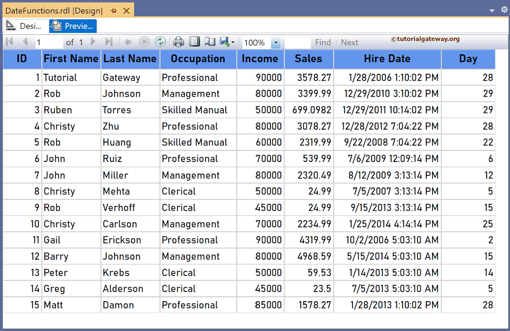 SSRS Day Function to return Day of the month from date & time field preview