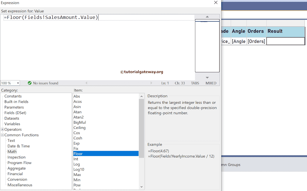 Floor Function expression to find the largest integer less than value