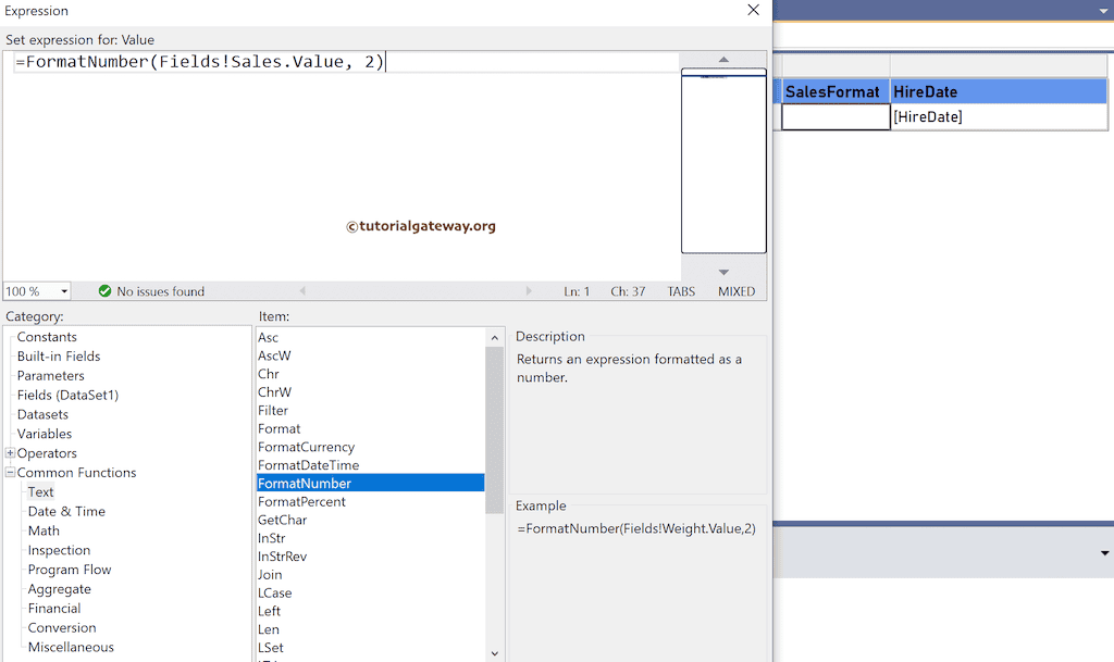 FormatNumber Function expression to format numbers