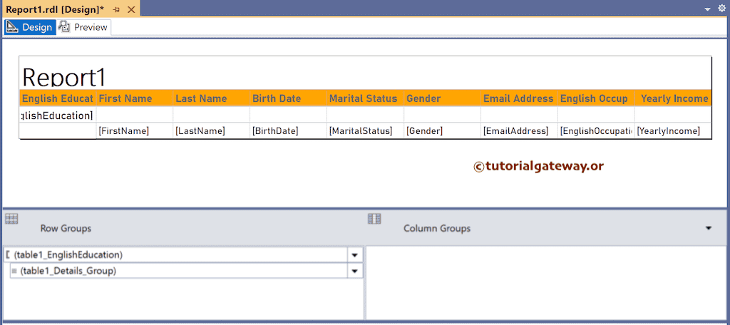 Auto generated Grouped Table Using SSRS Report Wizard