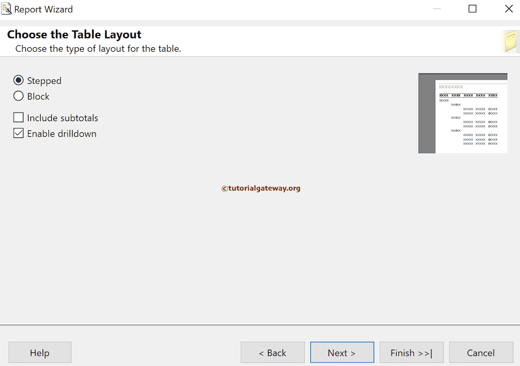 Grouped Table Layout Using SSRS Report Wizard