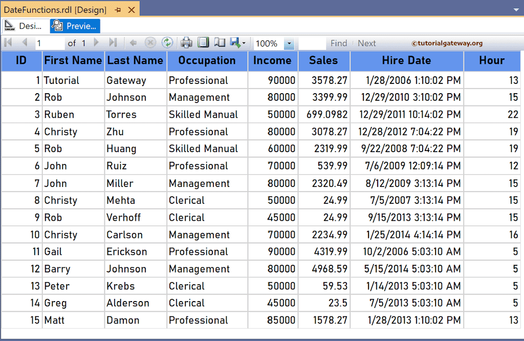 SSRS Hour Function to return hour of the day from the date and time field preview