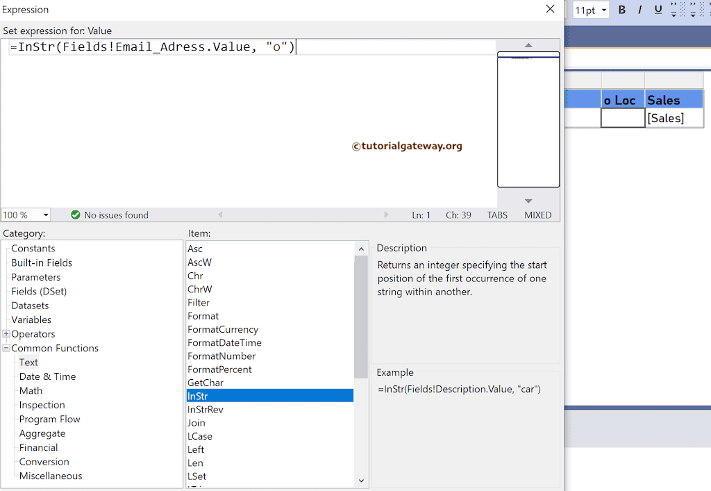 InStr Function expression to find the character first occurrence position