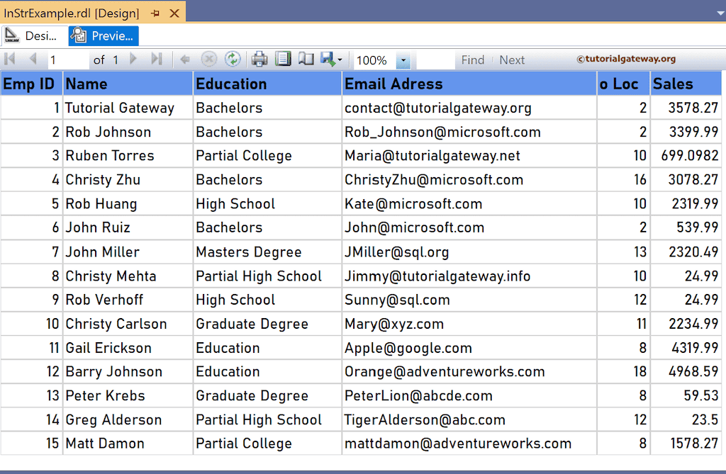 SSRS InStr Function preview