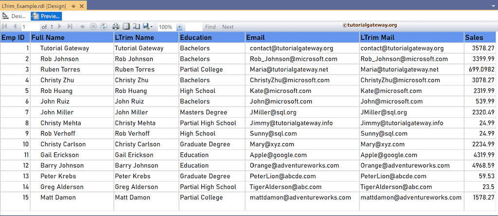 SSRS LTrim Function to remove leading (left side) empty spaces preview