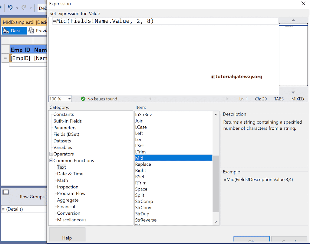 Mid Function expression to extract substring from string