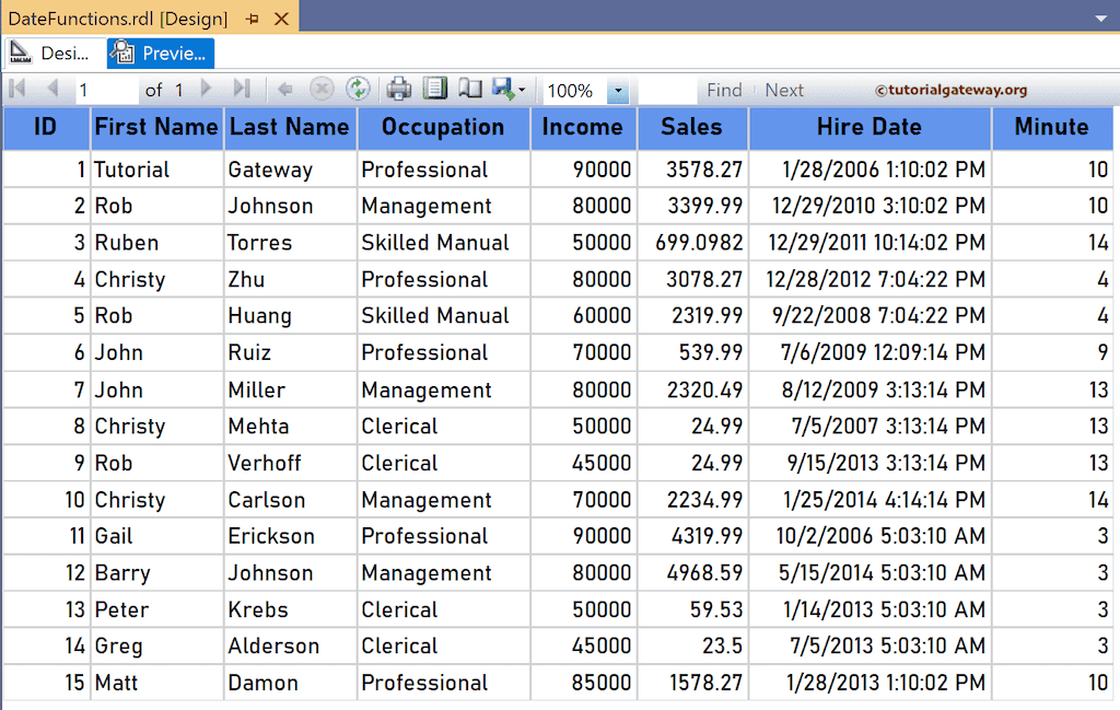 SSRS Minute Function to return Minute of the hour from date and time field preview