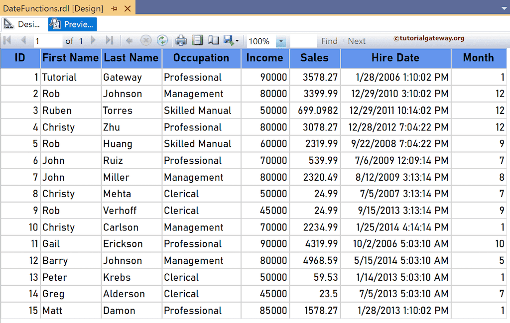 SSRS Month Function to return Month number from Date and Time Field preview