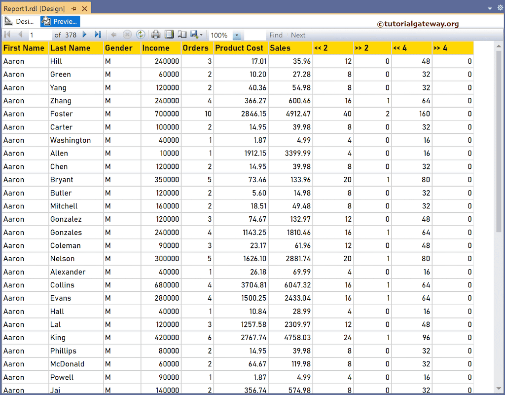 SSRS left and right Bit Shift Operators report preview