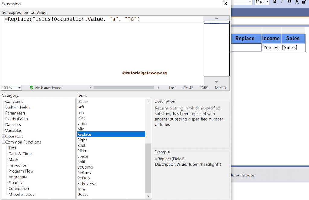 Function expression to replace a string or character