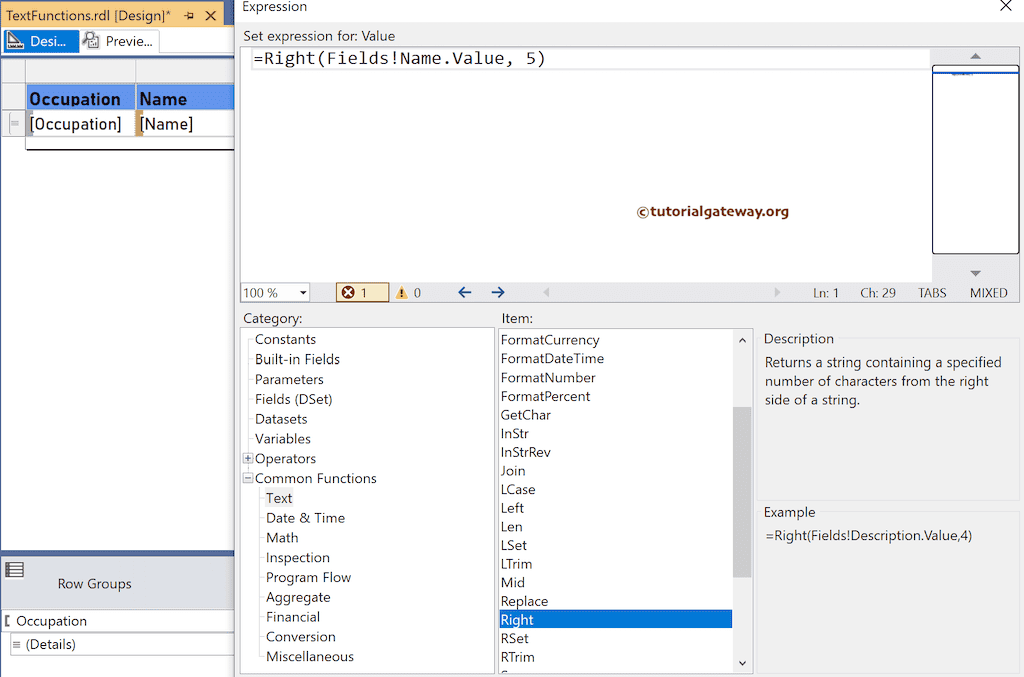 Right Function expression to extract right-side characters