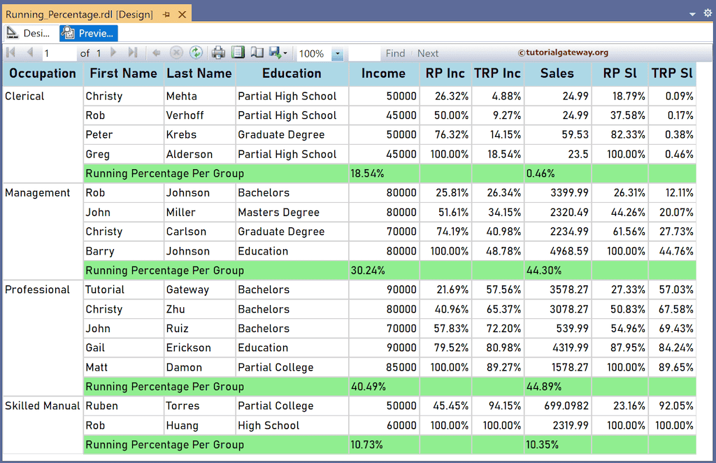 Running Percentage Preview