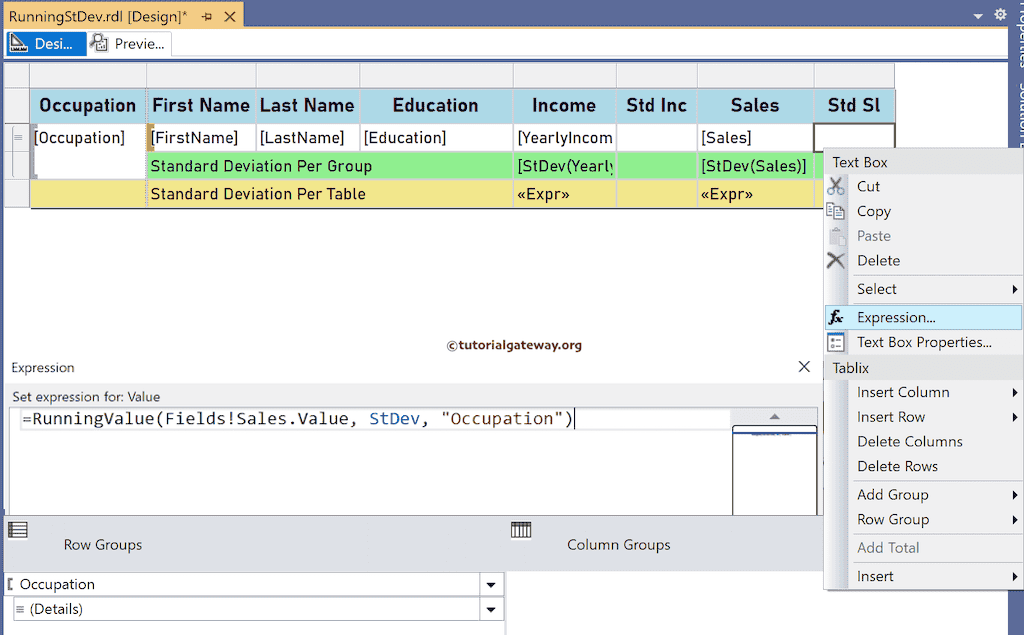RunningValue expression to calculate the Running Standard Deviation per group