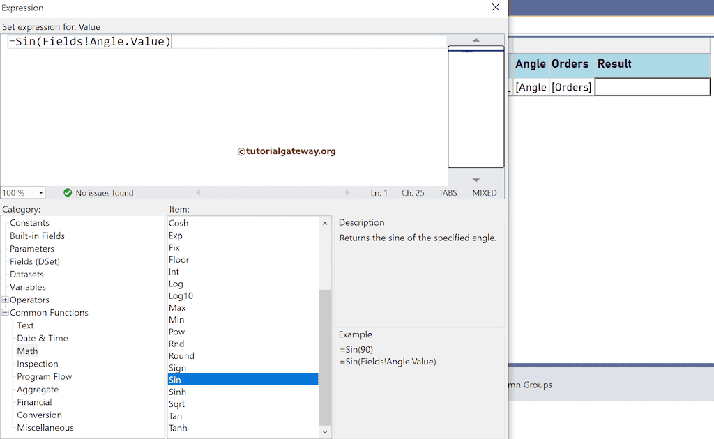 Sin Function expression to find the Sine Value