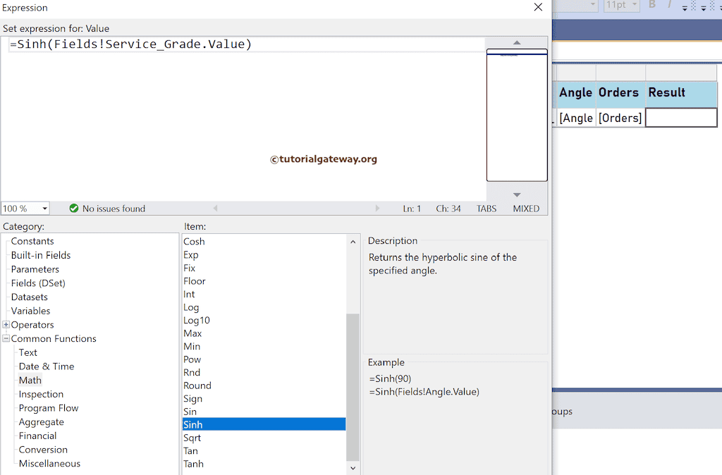 Sinh Function expression to find the hyperbolic sine value