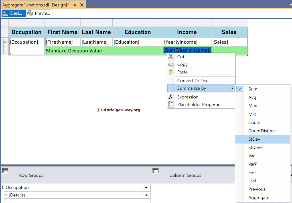Change the Summarized to Standard Deviation