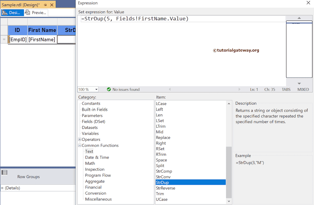 StrDup Function expression to duplicate string characters