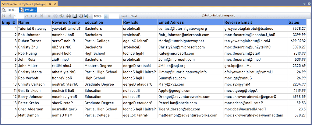 SSRS StrReverse Function to reverse a string preview
