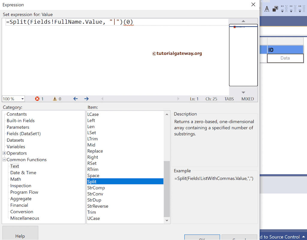 String Split Function expression