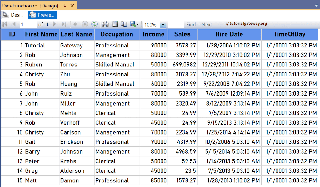 SSRS TimeOfDay Function to returns current local time of the day preview