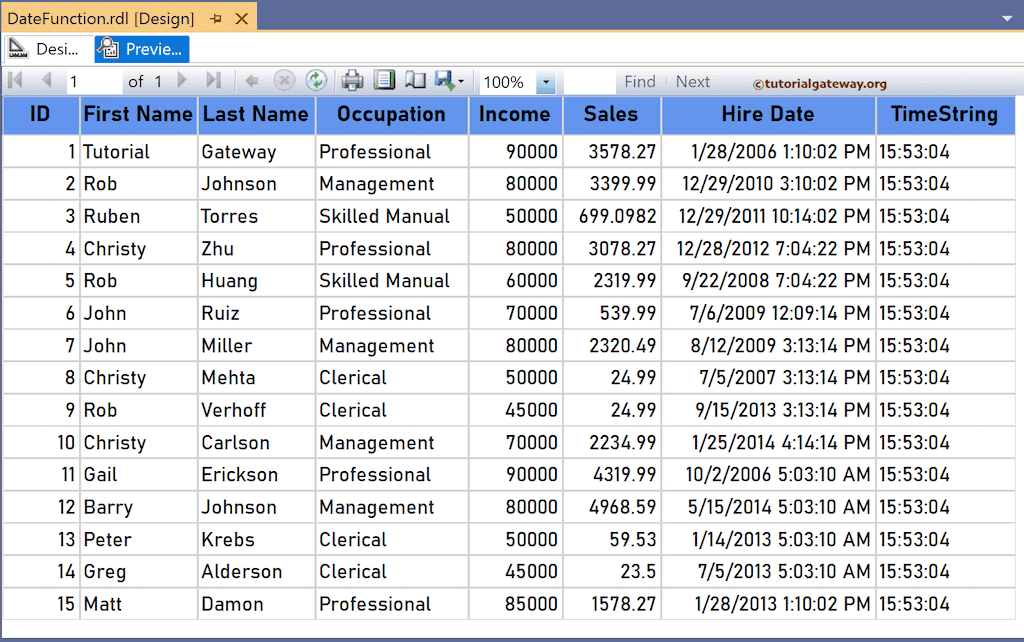 SSRS TimeString Function to print current local time of the day as per the system