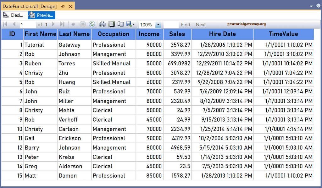 SSRS TimeValue Function   to return the time value from DateTime and date value as January 1, 0001 preview