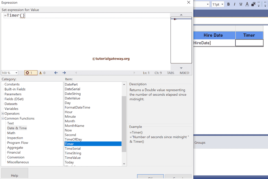 Timer Function Expression to elapse seconds from midnight