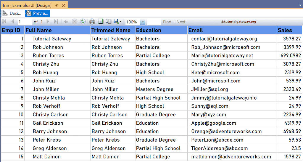 SSRS Trim Function Preview