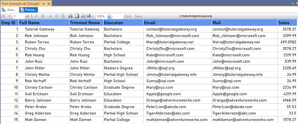 SSRS Trim Function to remove leading and trailing spaces preview