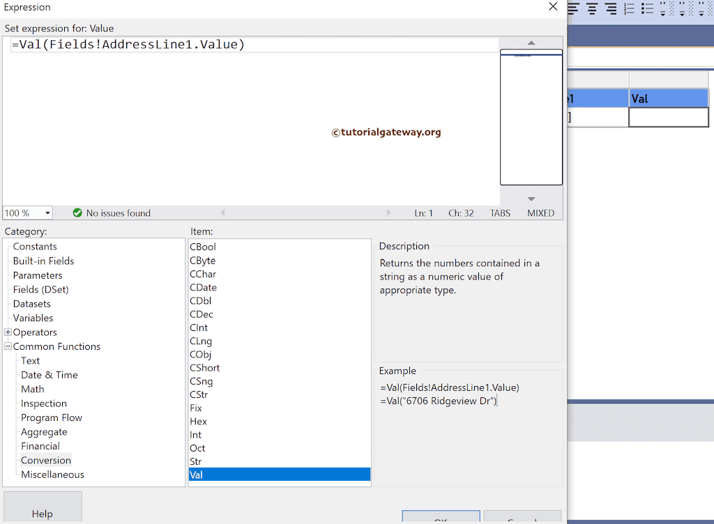 SSRS Val Function expression to extract integer or number from string column