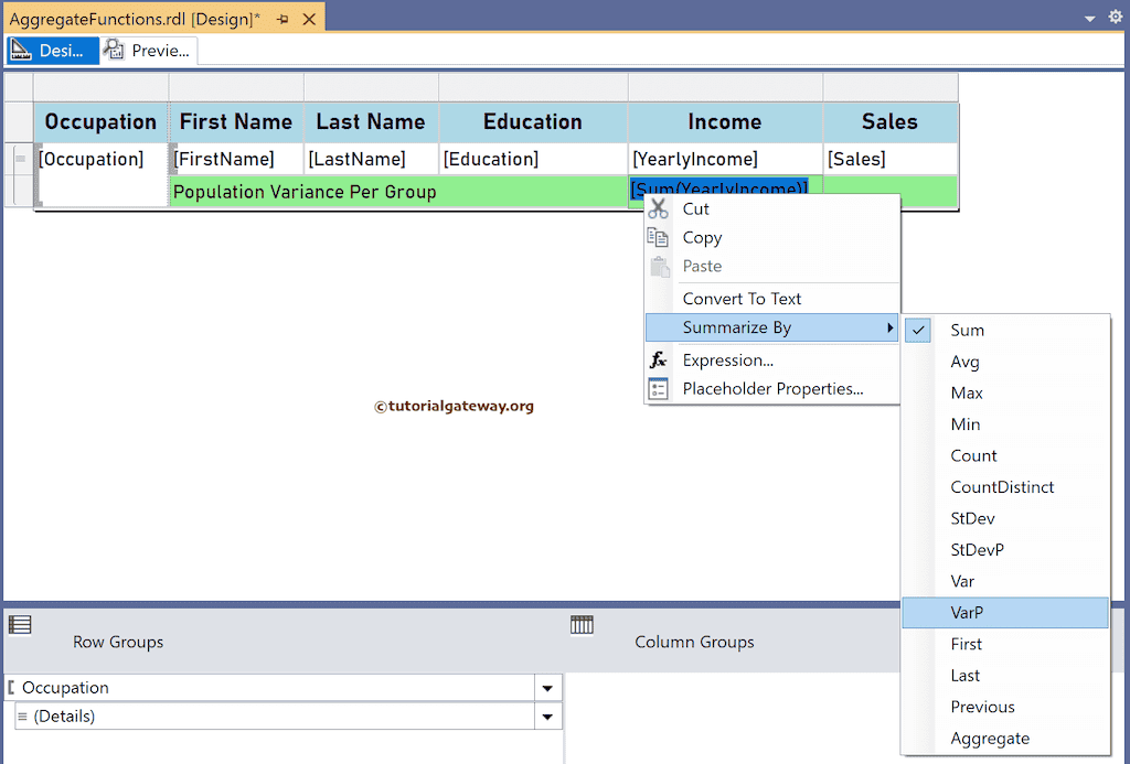 Change the summarized to population Variance